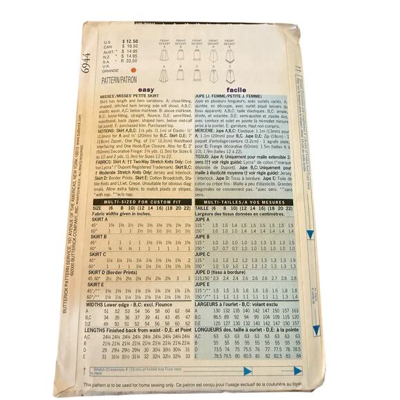 Butterick 6944 Sz 12-14-16 Sew Pattern UNCUT 5 Skirt Length & Hem Options EASY - Picture 3 of 4